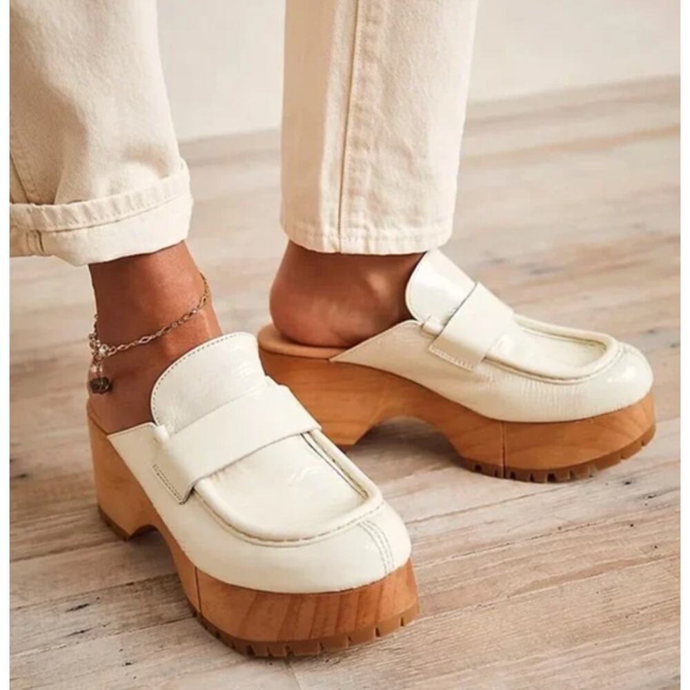 Free People Corbin Loafer Clog Heel Off White NEW 9 US